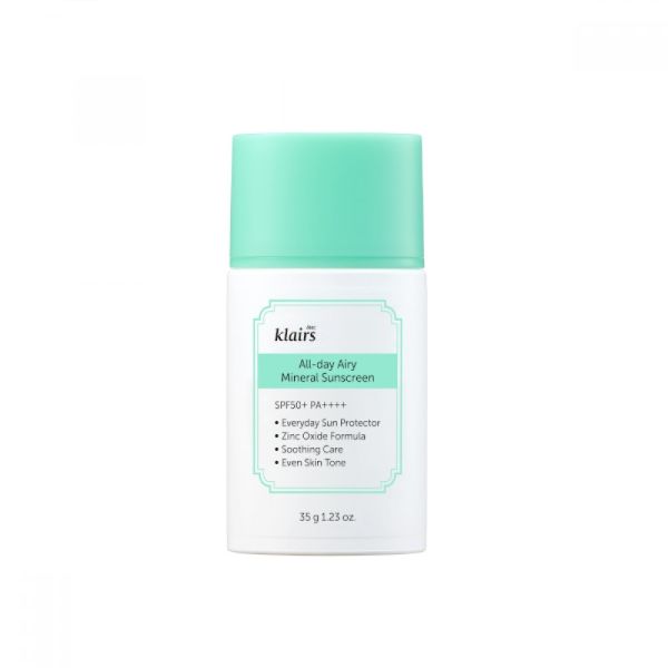 Dear, Klairs All-day Airy Mineral Sunscreen SPF 50 PA++++ Мінеральний сонцезахисний крем