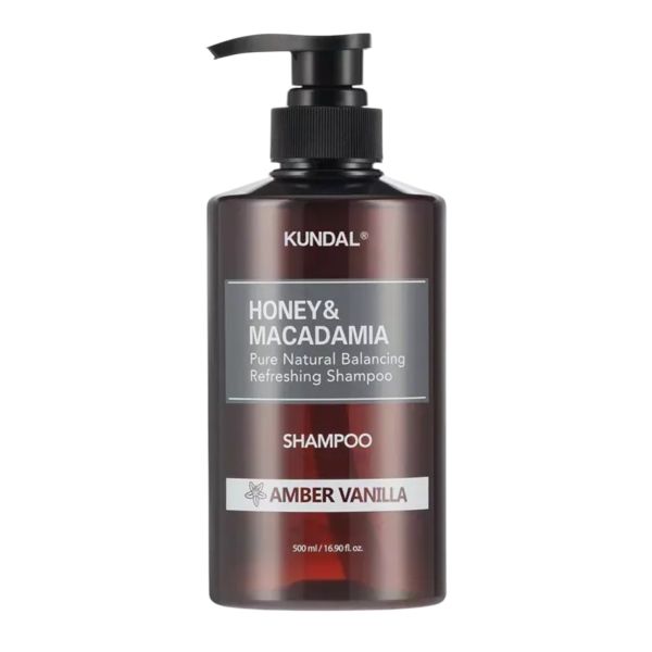 Kundal Honey & Macadamia Pure Natural Balancing Refreshing Shampoo Amber Vanilla Безсульфатний відновлюючий шампунь для пошкодженого волосся Амбра та Ваніль